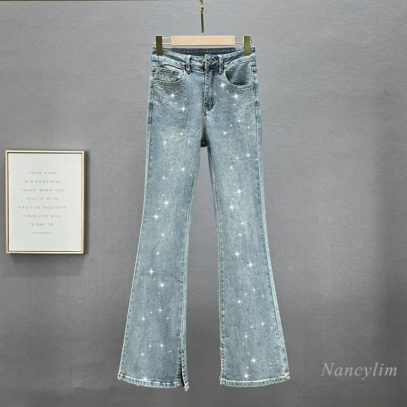 Skinny Jeans for Women Spring Cloth New High Waist Slimming Heavy Embroidery Hot Drilling Denim Pants Long Trousers