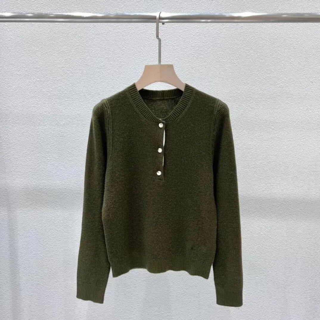 Winter 2024 Cashmere Casual Style Knitted Set of Clothes Khaki Sweater