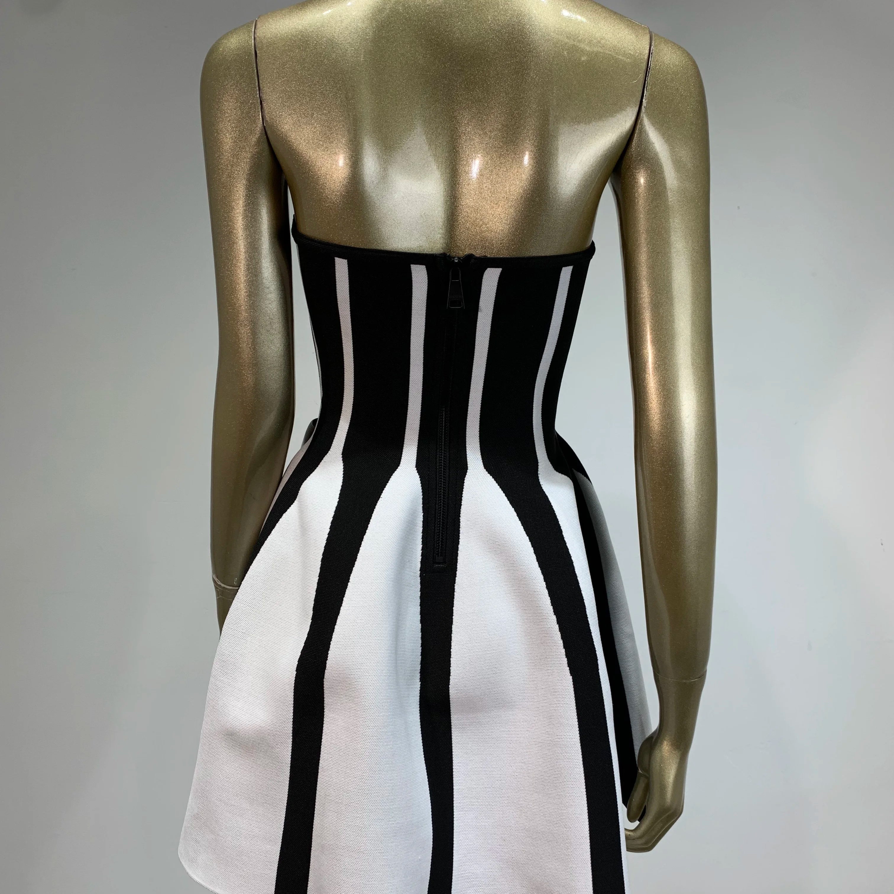 Women Celebrity Sexy Backless Halter Striped A Line Mini Jacquard Bodycon Bandage Dress 2025 Elegant Evening Club Party Outfit