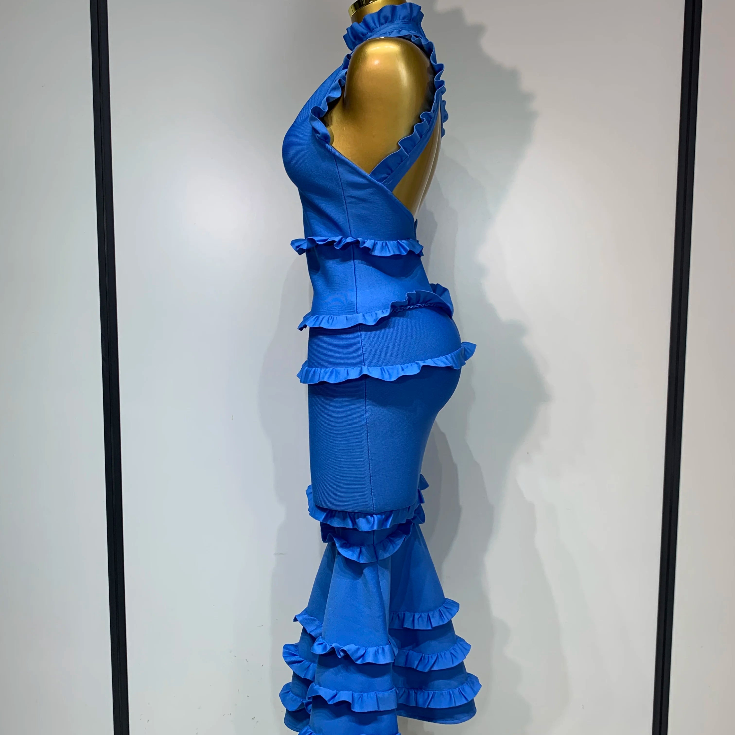 Women Sexy Backless Ruffles Bodycon Bandage Mermaid Dress 2025 Celebrate Evening Party Luxury Birthday Wedding Guest Dress