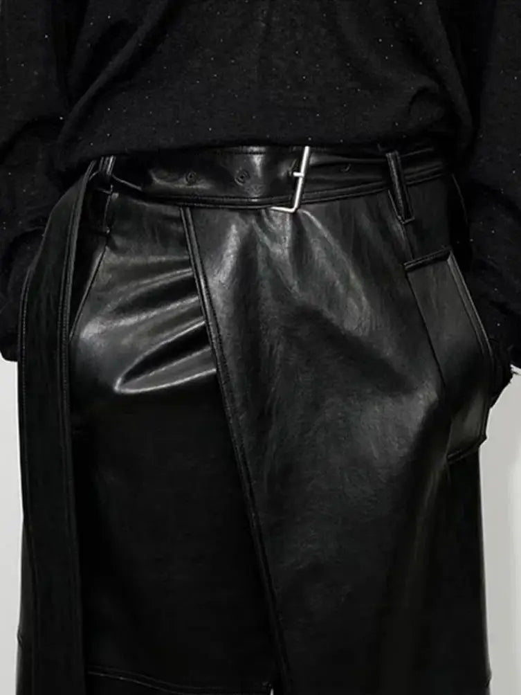 Lautaro Spring Autumn Shiny Black Soft Pu Leather Floor Length Skirt Women with Front Slit High Waist Extra Long Clothes 2025