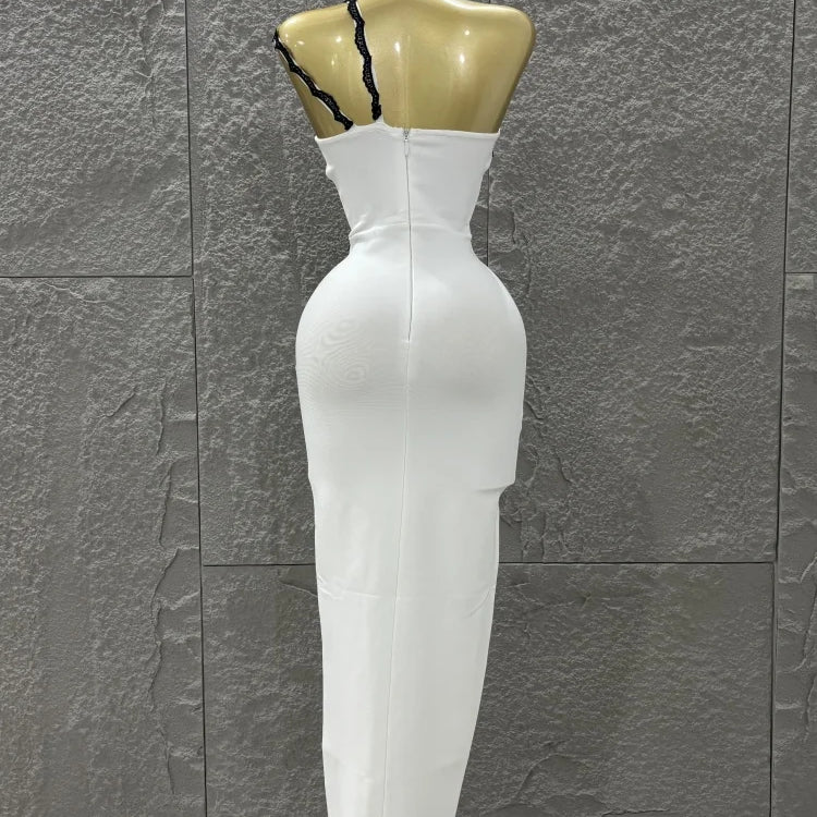 Top Women Sexy One Shoulder Black Lace Bodycon Long Bandage Dress Fashion Celebrate Evening Party Birthday Outfit