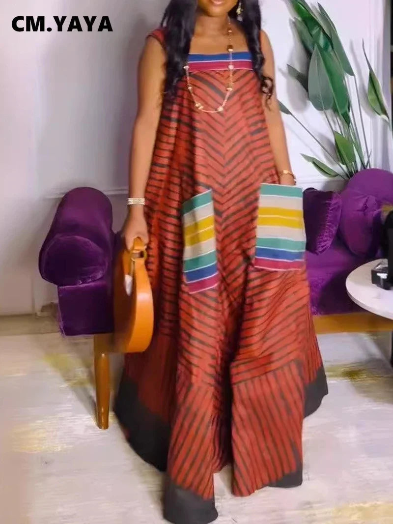 Women Striped Wide Leg Straight Strap Tank Wide Leg Haren Sleeveless Jumpsuit 2024 Street Playsuit One Piece Suit Romper