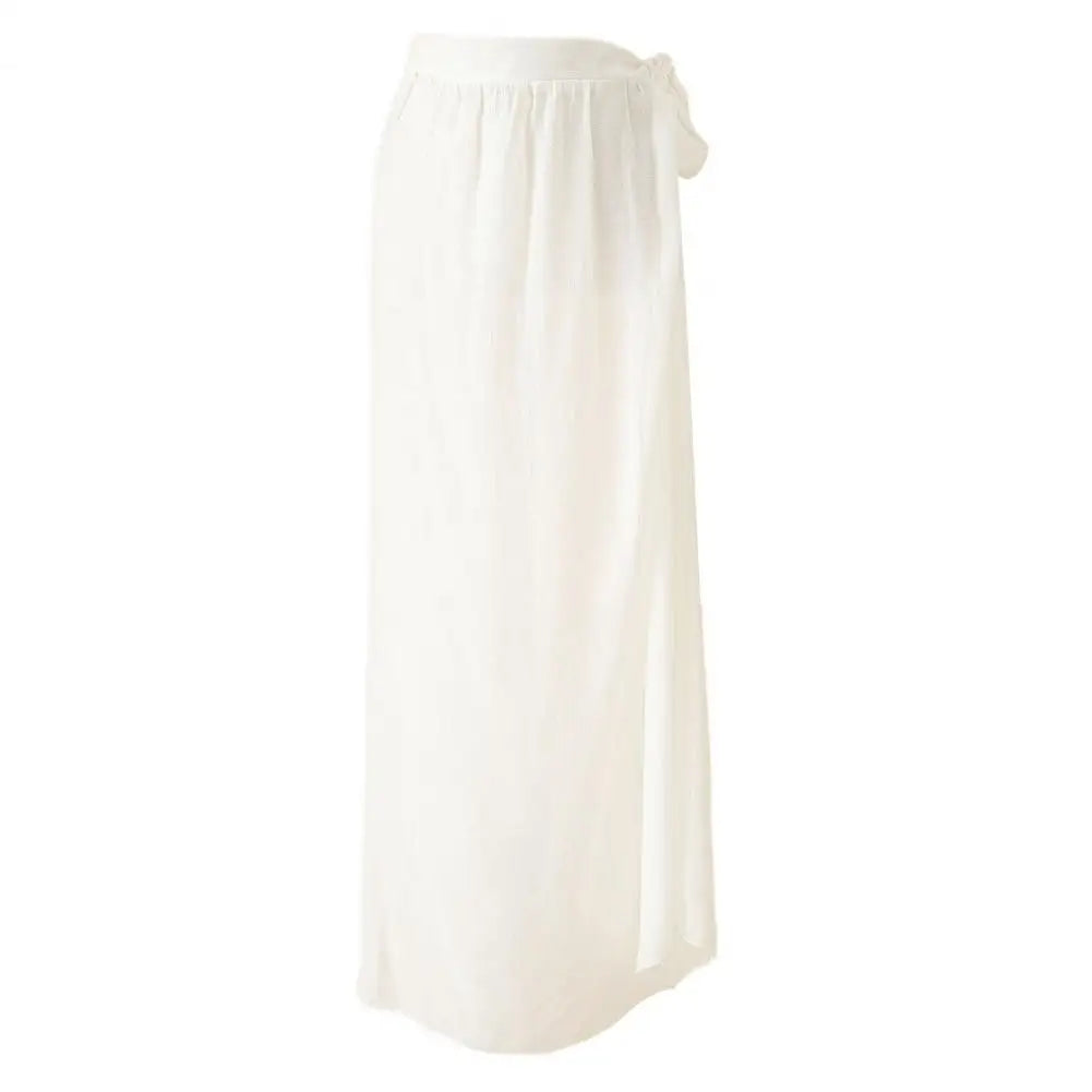 Summer Women Bikini Cover Up Side Split Lace-up Cover Up Skirt Beach Dress Maxi Skirt Bikini Wrap Beachwear Wrap Sheer Short White One Size