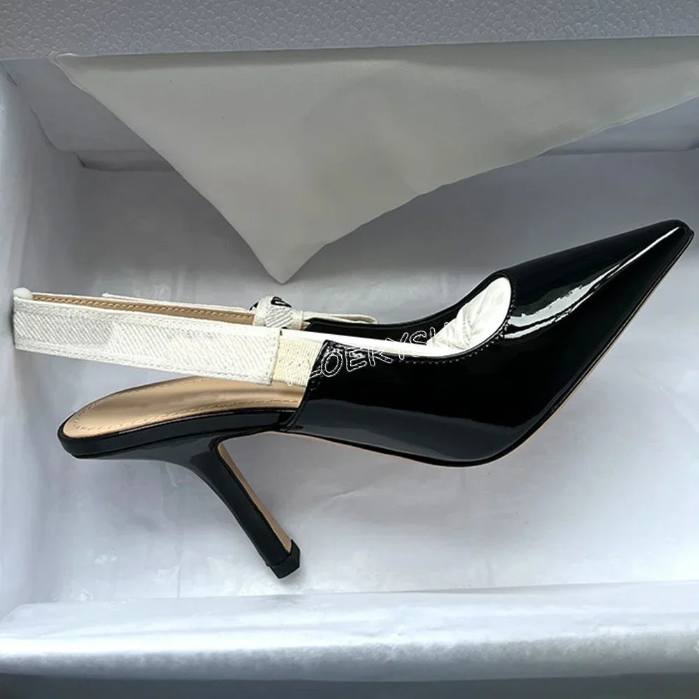 Black Patent Leather Stiletto Pumps Summer Solid Luxury Women Pointed Toe Thin High Heel Party Sexy Shoes 9.5cm heel