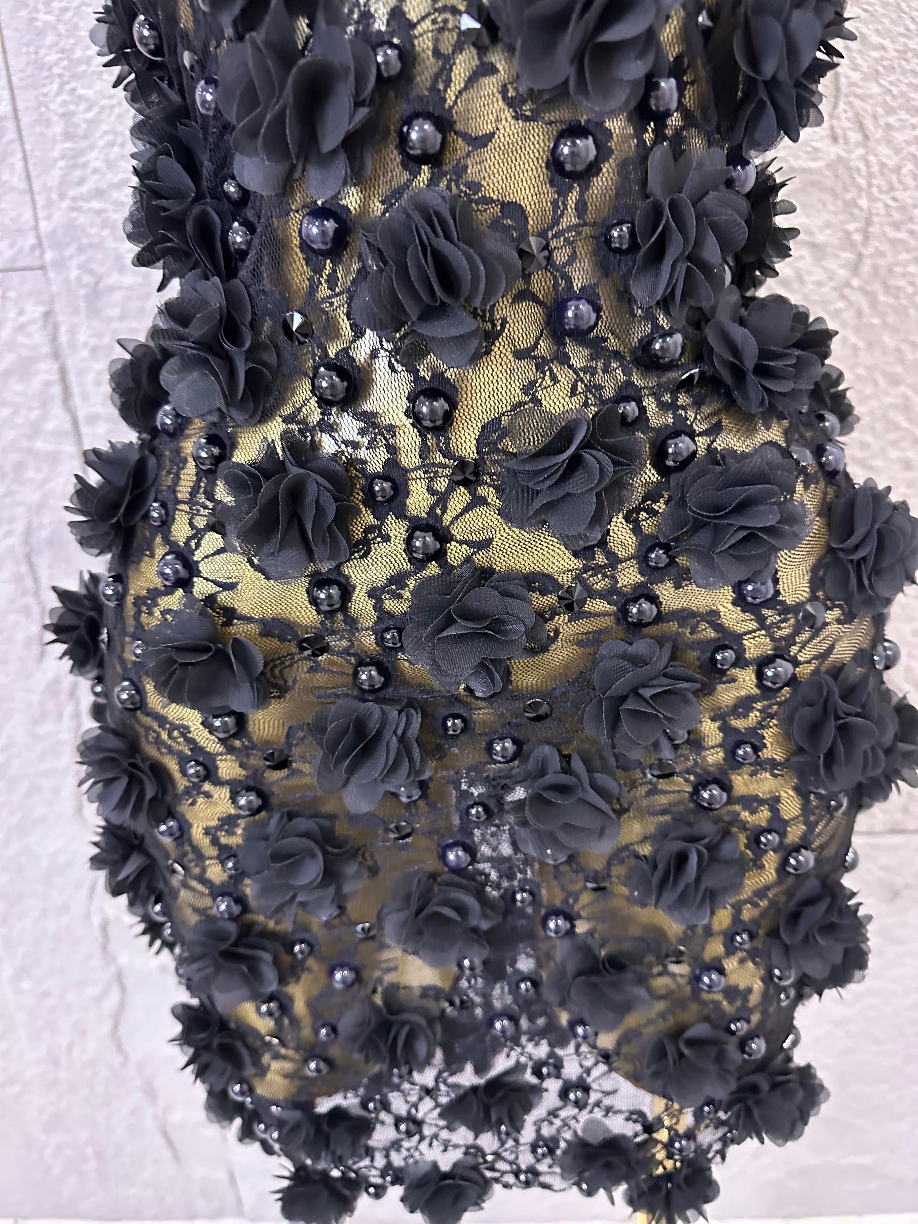 Luxury Black Sheer Mesh Floral Appliqué Mini Dress Deep V Neck Fitted Bodycon Formal Dinner Cocktail Event Party Dress