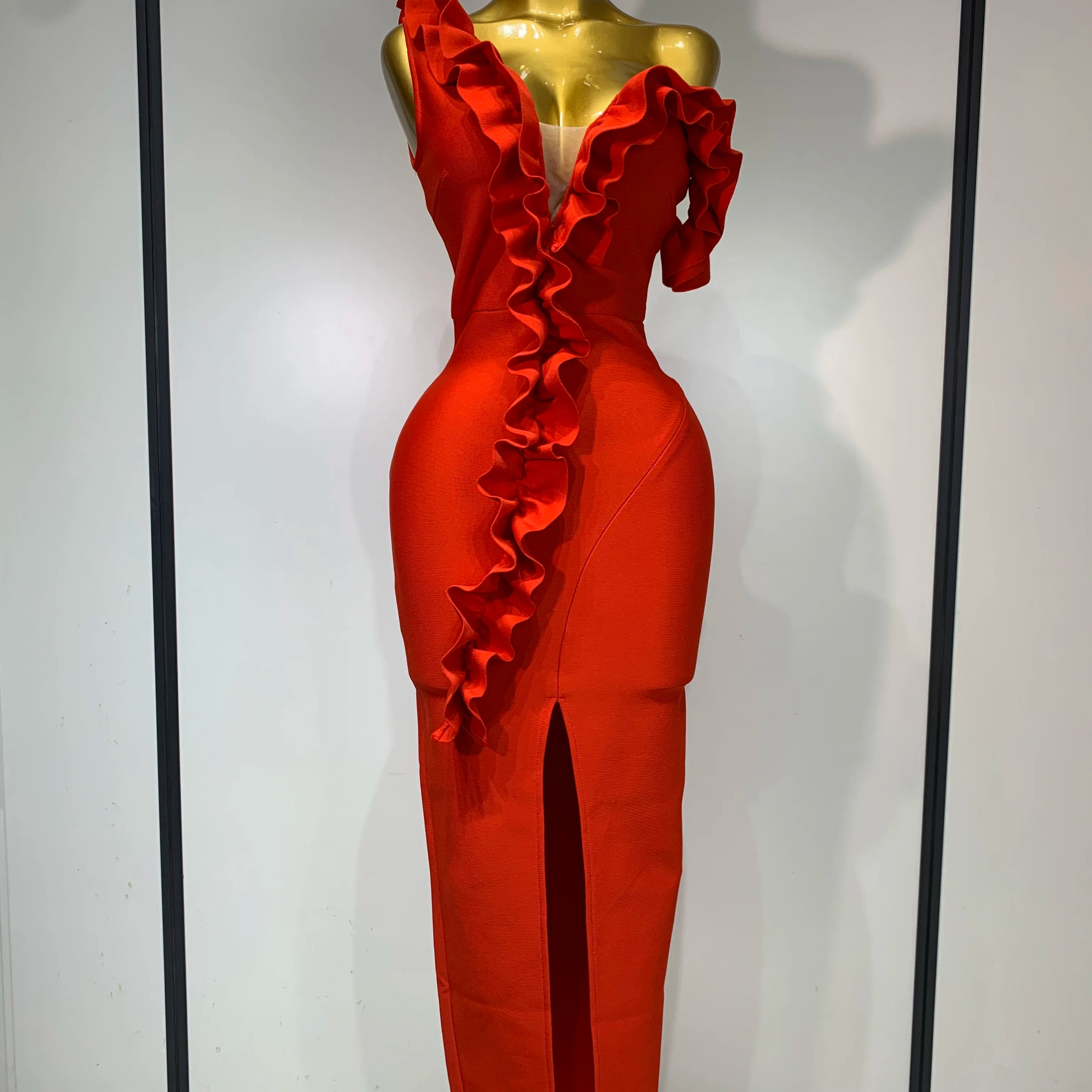 Women Sexy Backless Ruffles Bodycon Split Bandage Dress 2025 Celebrity Elegant Evening Party Luxury Birthday Dresses Red