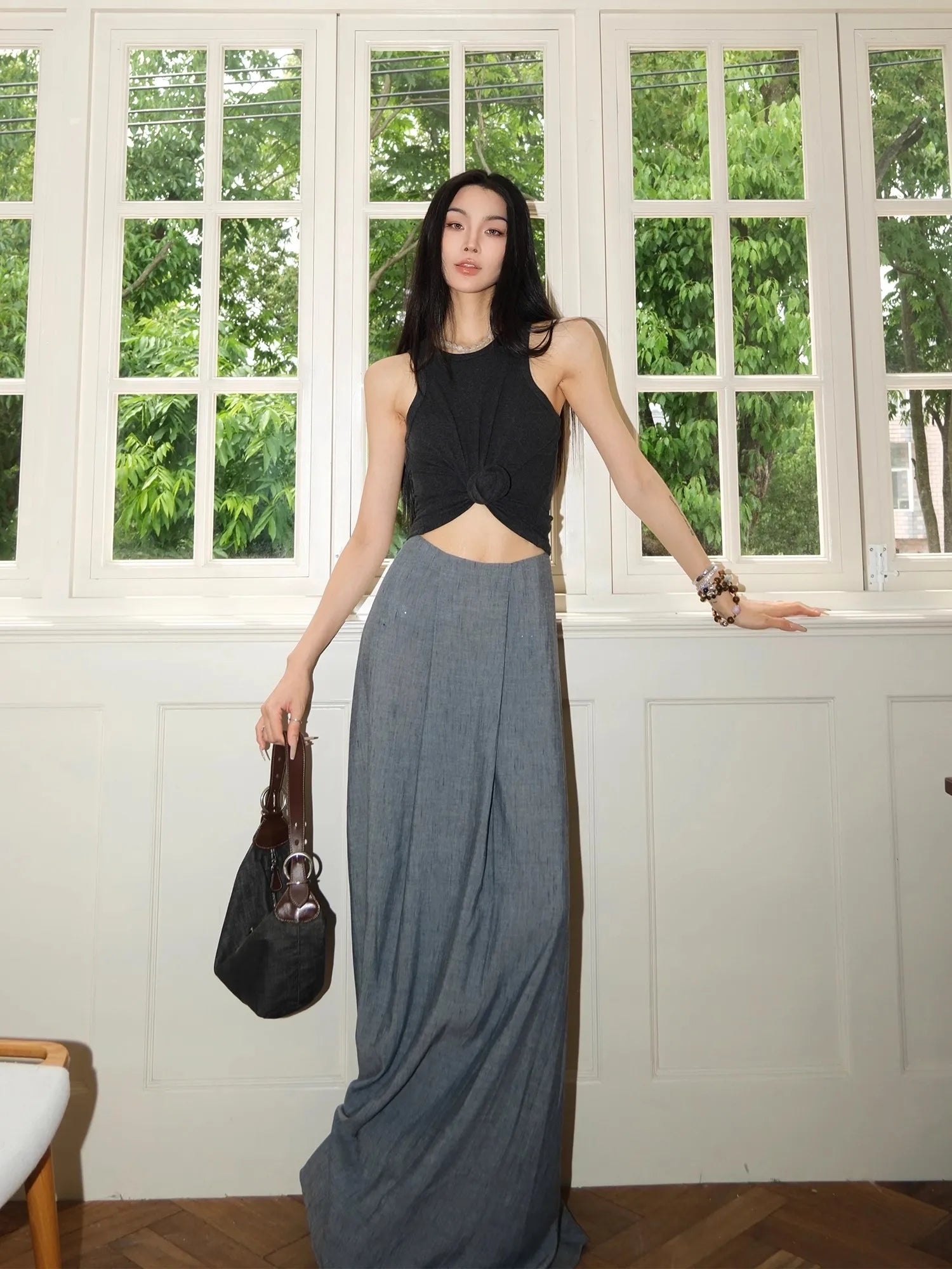 Lautaro Spring Summer Flowy Soft Thin Floor Length A Line Skirt Women High Waist Elegant Chic Extra Long Luxury Designer Clothes