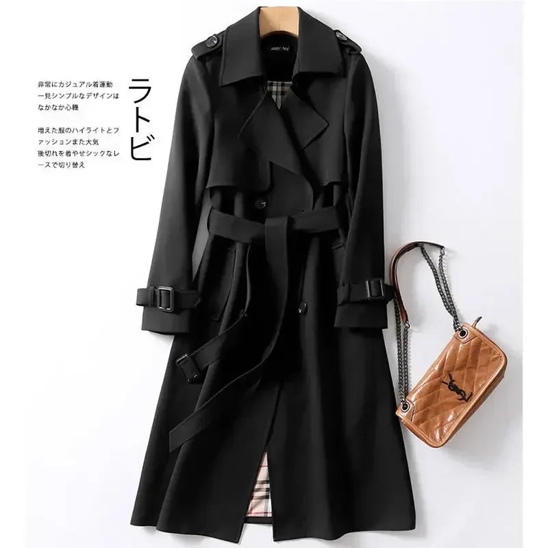 Autumn Elegant Long Women Trench Lace Up Waist Casual Solid V Neck Overcoat Plus Size Long Sleeve Windbreaker Female Trench