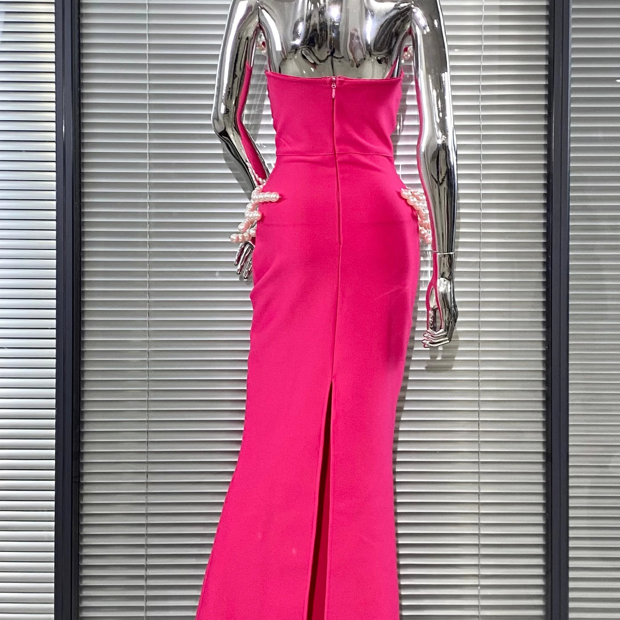 Luxury Pearl Geometric Design Strapless Package Hips Bandage Long Dress Elegant Woman Party Dress Celebrity Party Vestido