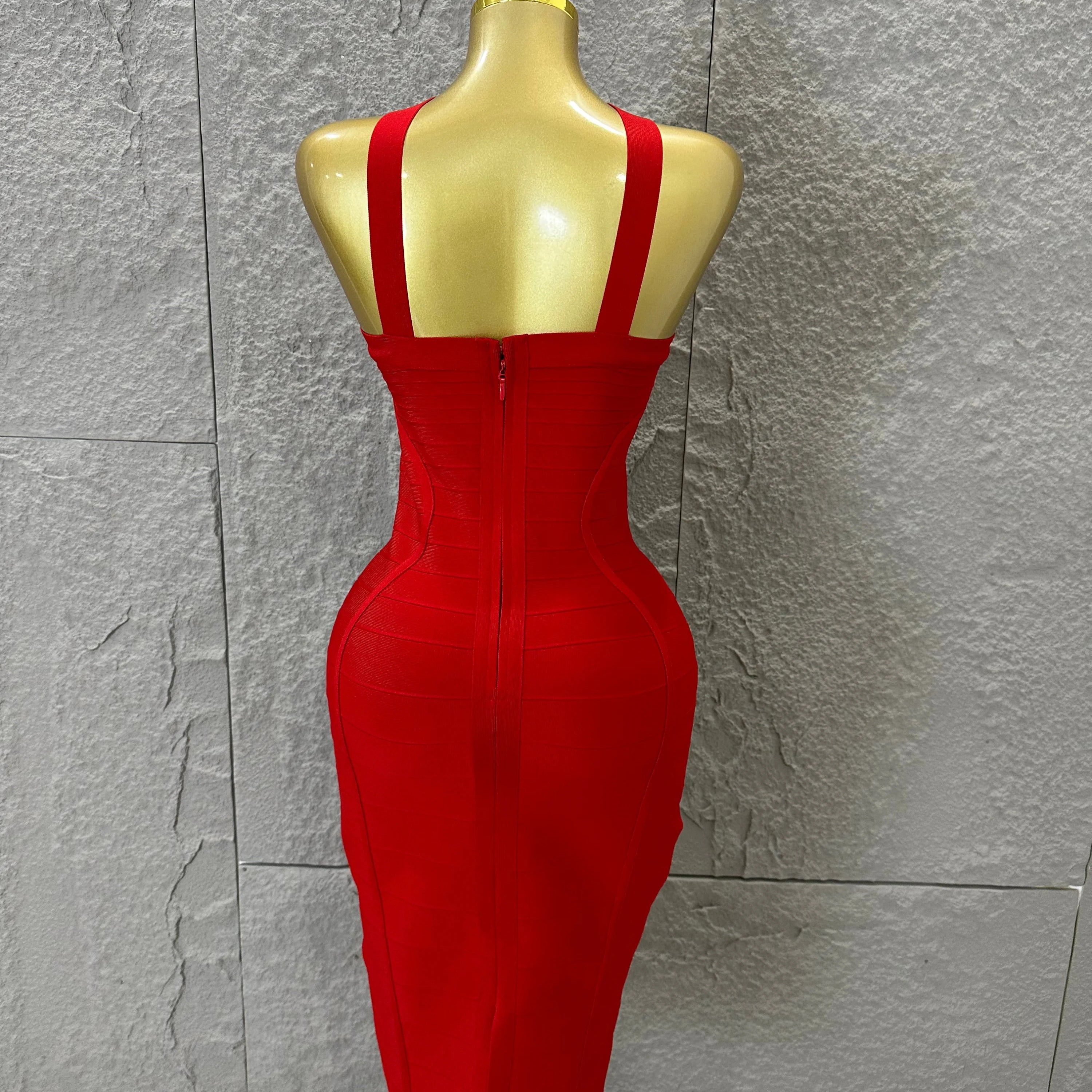 Elegant Red Halter Neck Mini Dress Women Sexy Criss Cross Strap Bandage Form-Fitting Outfit Cocktail Party Costume