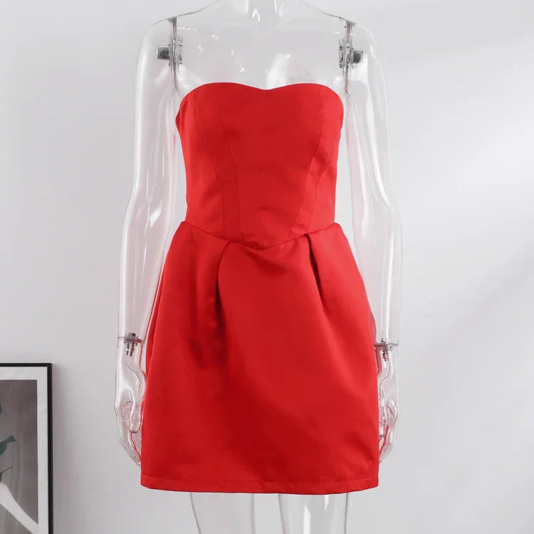 Sexy Strapless Party Dress Women Elegant Red Backless Sleeveless Slim Petal Dresses Female Spring Evening Club Vestidos