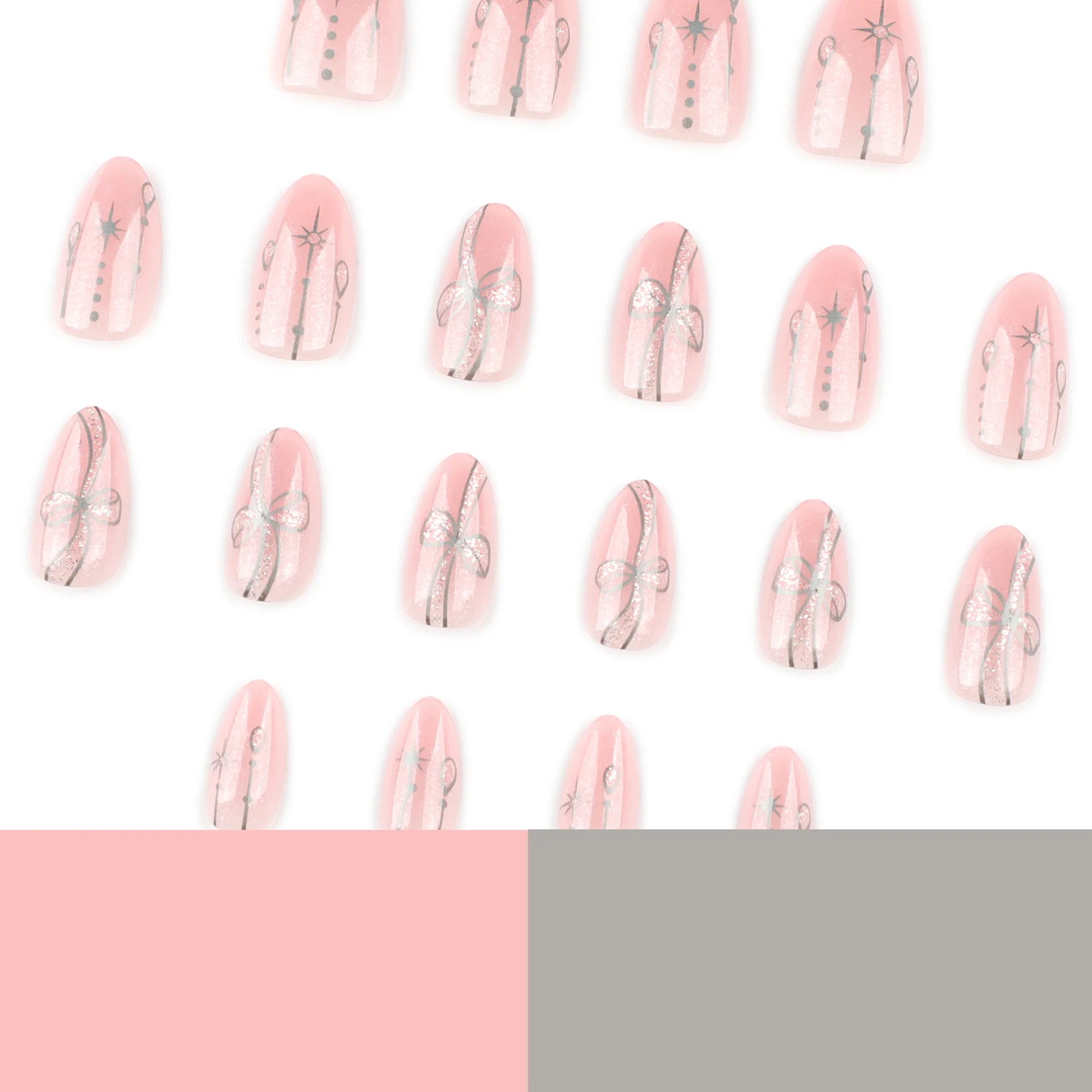 24pcs Short Almond Press on Nails Bohemia Bow Print Sweet Pink False Nail Tips Wearable Reusable Summer Simple French Fake Nails