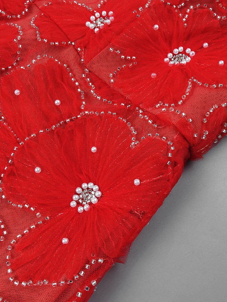 Romantic Sleeveless Red Floral Mermaid Dress for Garden Weddings Party Evening Gown