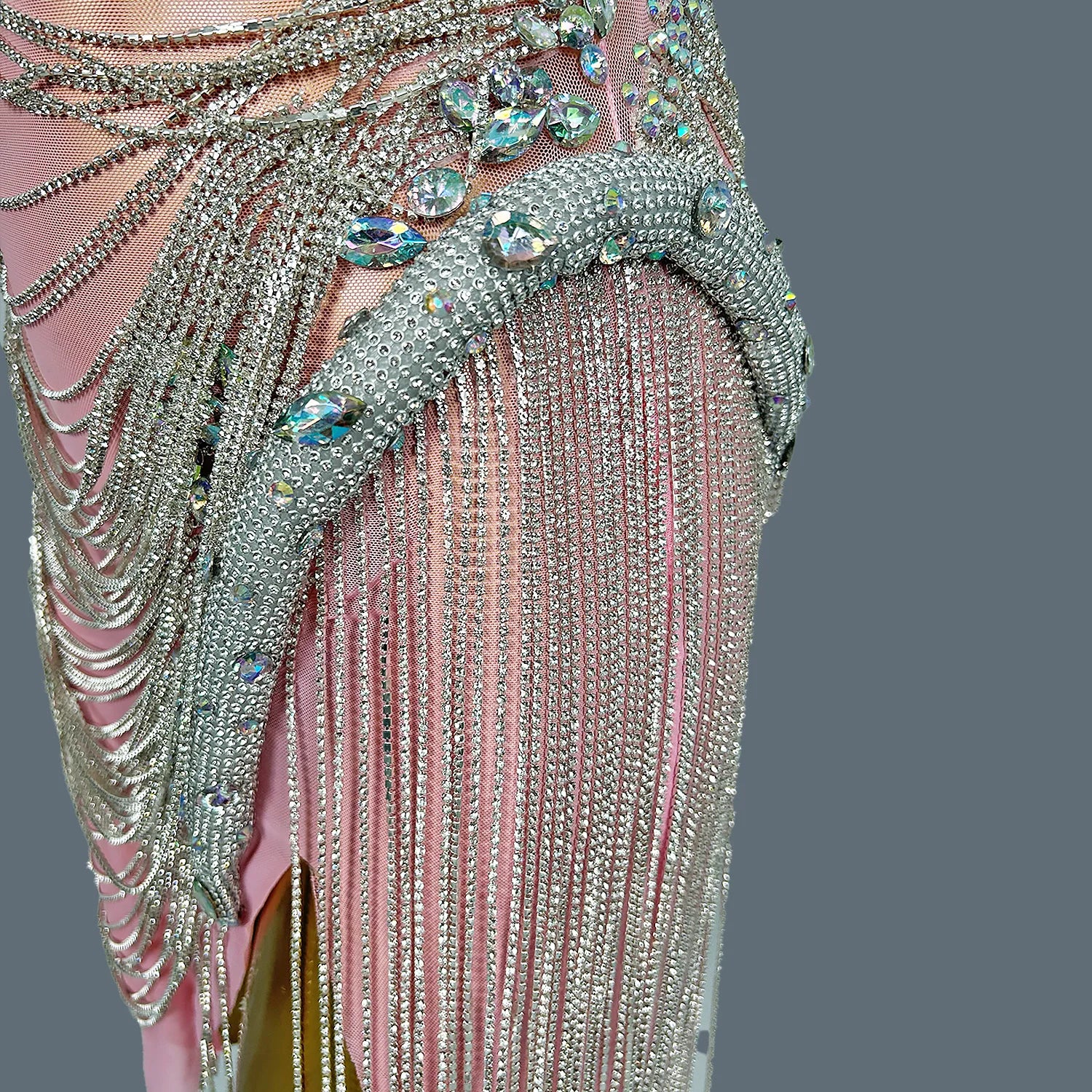 Women Shiny Crystal Chain Diamonds Dress Elastic Sexy Tassel Mini Dress Nightclub Show Costume Birthday Party Dress Tassel Luoli