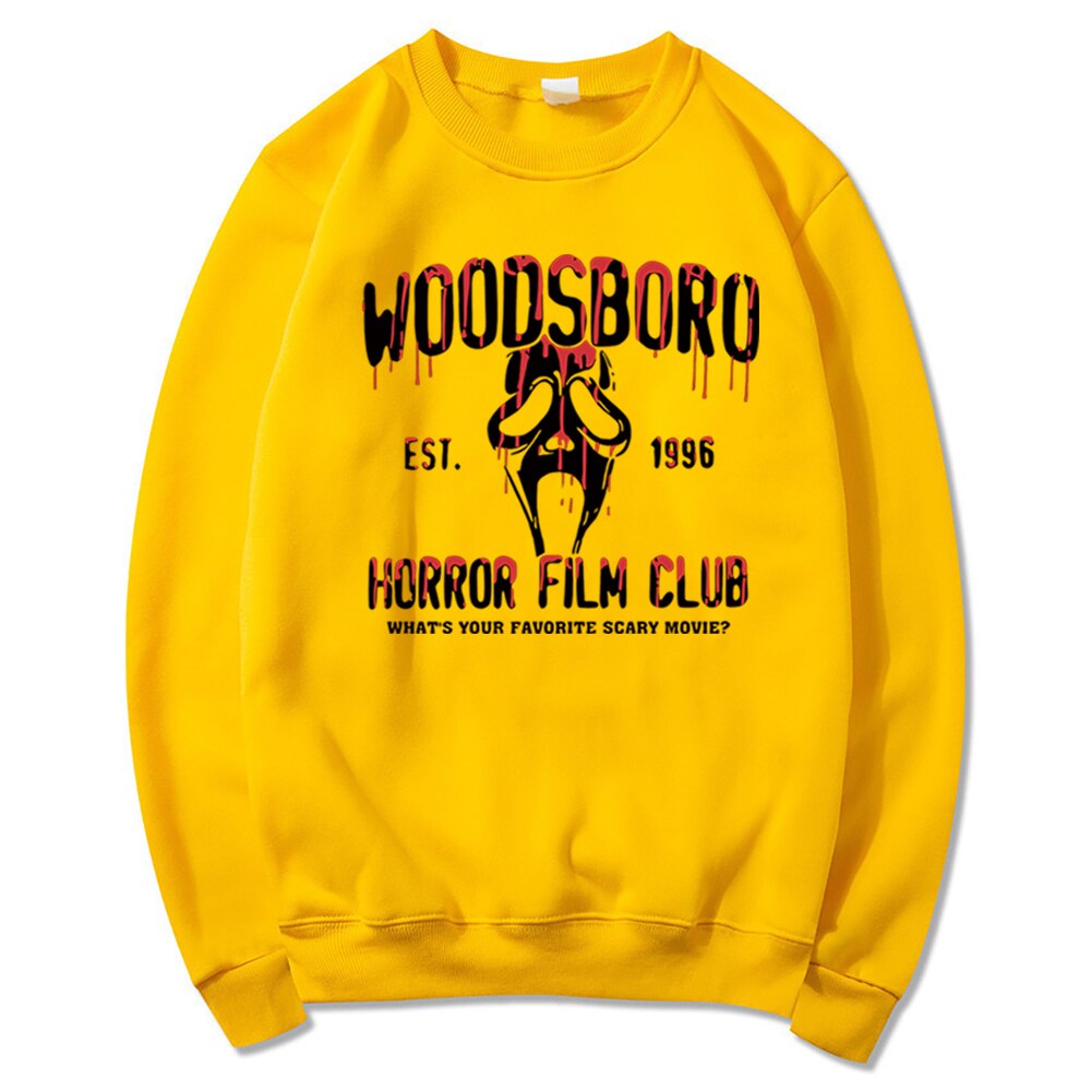 Scream Movie Woodsboro High Sweatshirt Ghostface Graphic Sweater Horror Film Club Halloween Crewneck Sweatshirts Hipster Tops Yellow