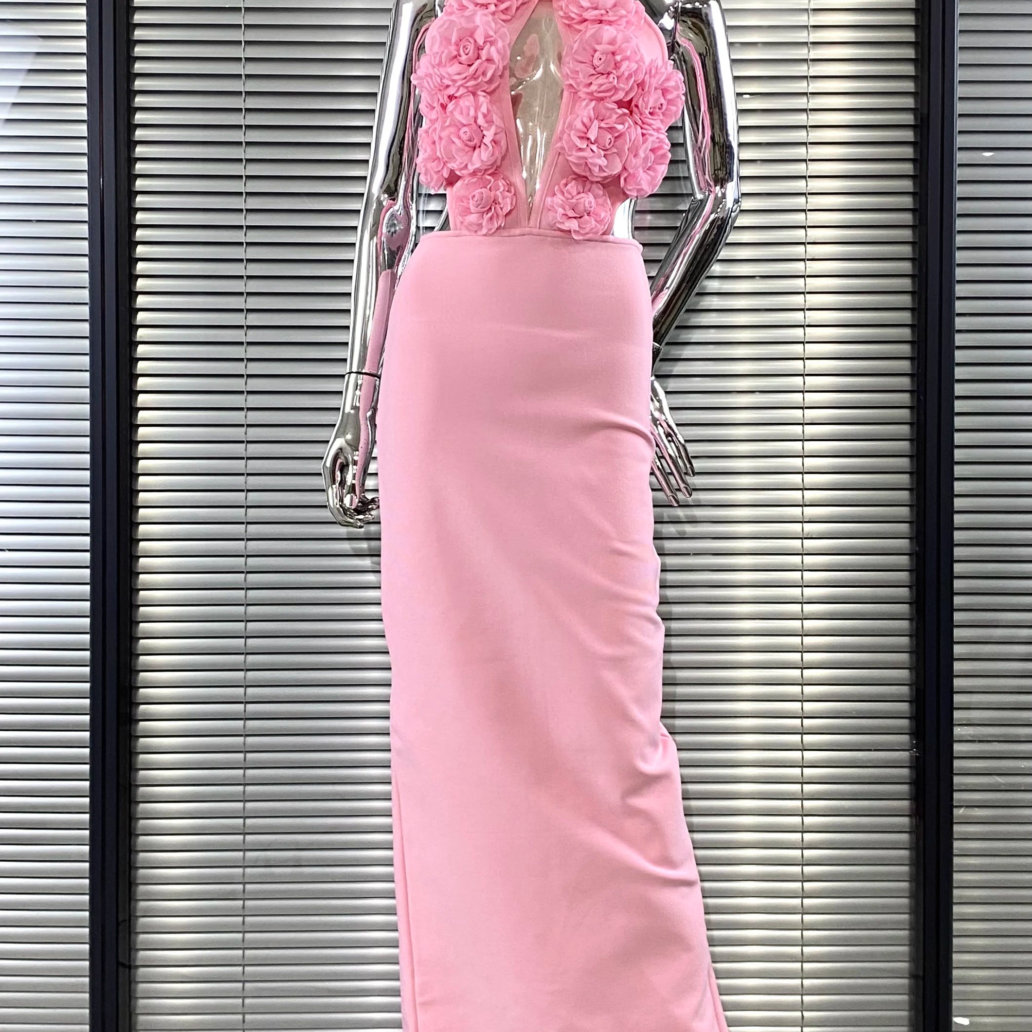 New Summer Sexy Halter Sleeveless Package Hips Ankle Lenght Bandage Dress Graceful Woman Party Dress Cocktail Party Vestido Pink