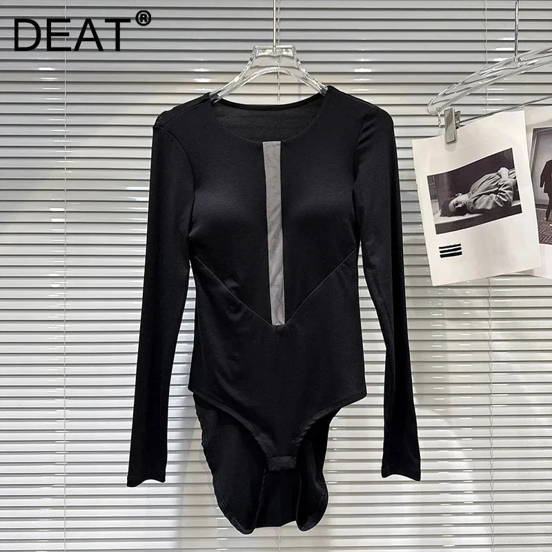 Winter New Fashion New Style Contrast Color Chest Pad Base Shirt Slim Fit Jumpsuit For Women T-Shirt Female 11A07662