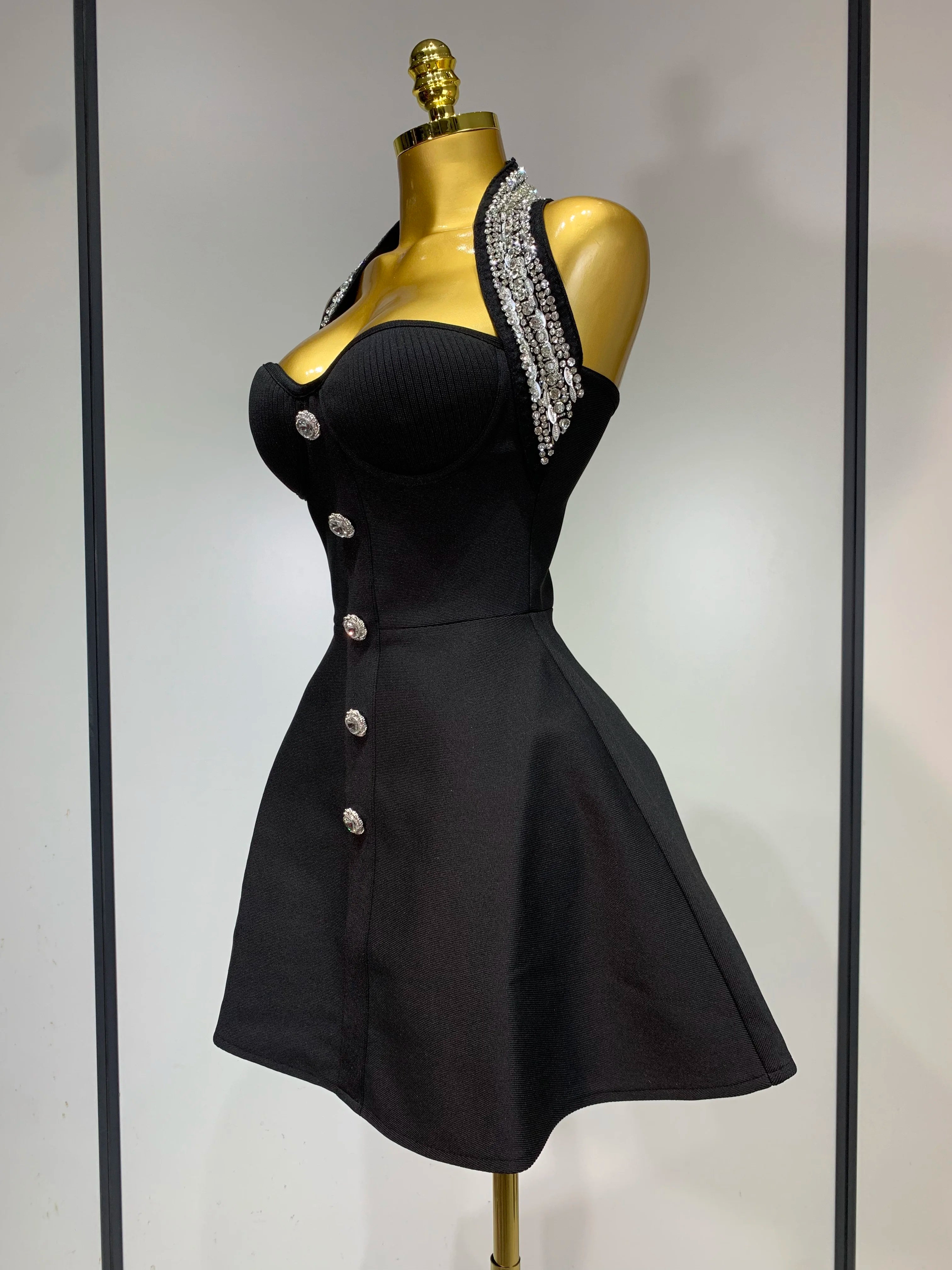 Fashion Women Luxury Party Dress Halter Sleeveless Backless Sparkly Rhinestone Bandage Dresses 2025 Elegant Evening Club Wear