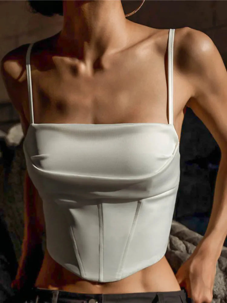 Spaghetti Strap Tank Top Sexy Backless Bandage Skinny Crop Tops Summer Elegant Lace Up Party Streetwear Women Camis WHITE