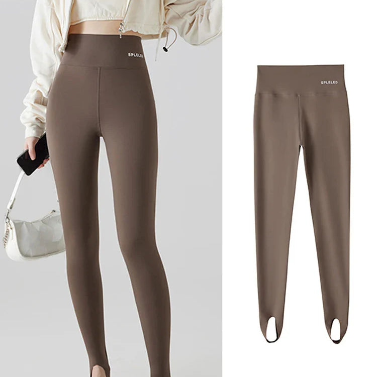 BIVIGAOS Skin-Touch Seamless Foot Pants Sharkskin Leggings Women Autumn New Fitness Sport Leggings Sexy Body Shape Shark Pants 730-Coffee