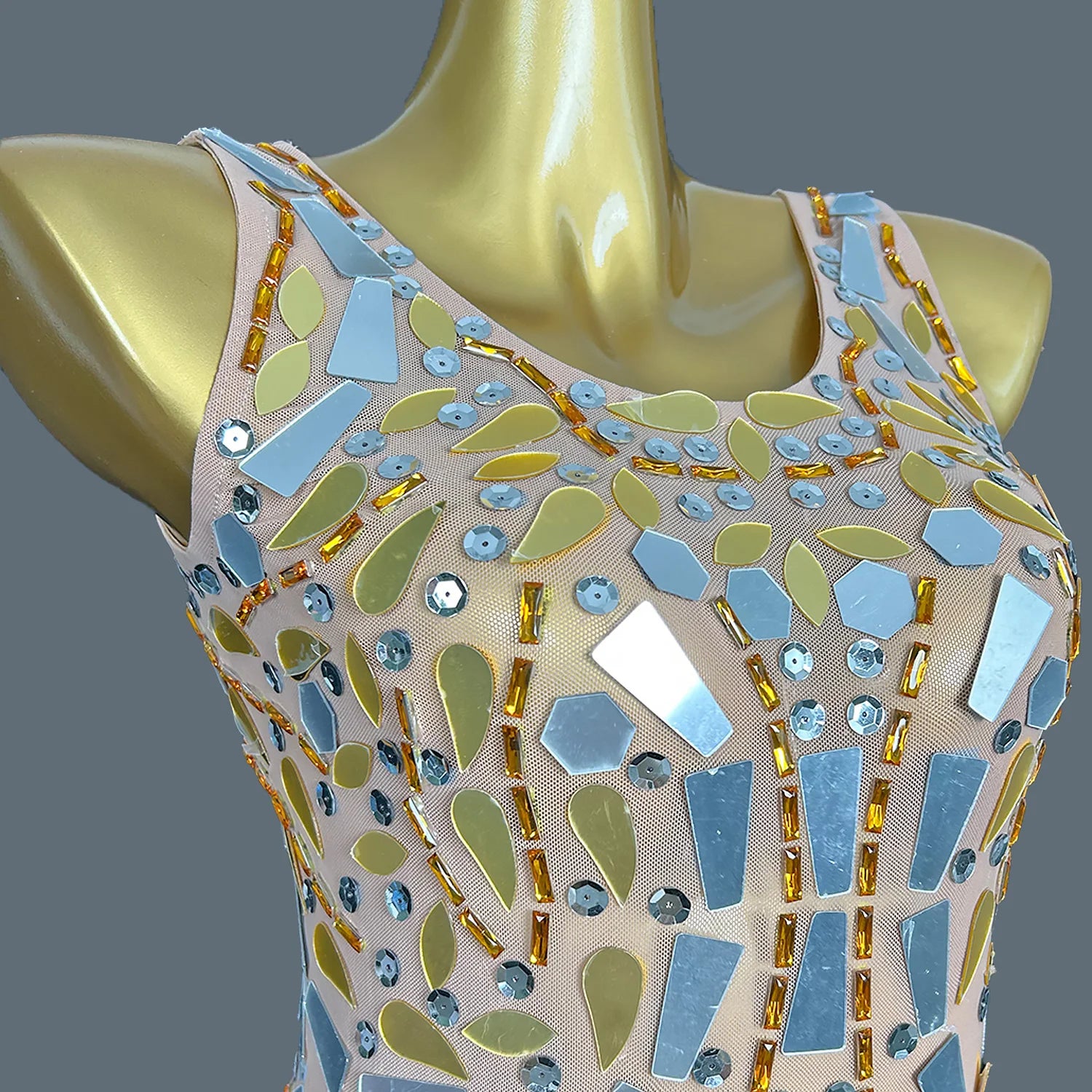 Young Lady Formal Wear Sexy Mesh Sparkling Mirrors Stretch Maxi Long Dress Dinner Party Costume Club Prom Stage Wear Fenglinghua