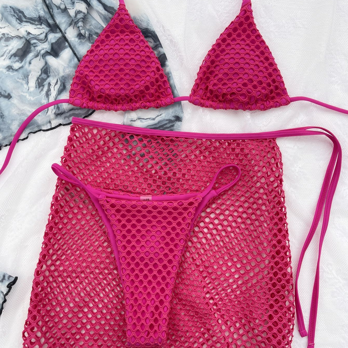 Sexy Three Pieces Micro Bikini Set with Hollow Out Skirt Swimsuit Women 2024 New Bandage Swimwear Bathing Suits Biquini