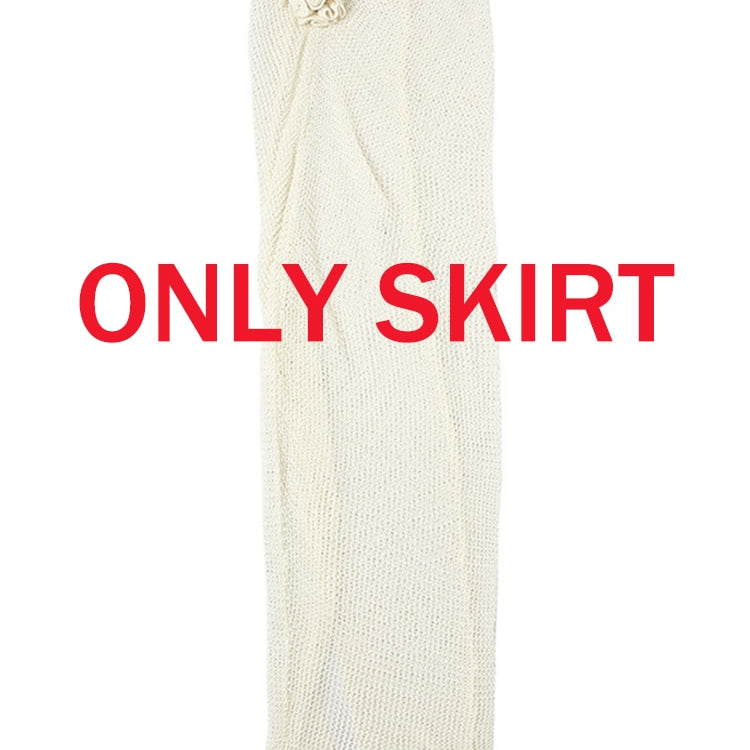 Tawnie Y2K Floral Appliques Knitted 2 Piece Sets Women 2024 Summer Sexy Halter Crop Top Split Maxi Skirt Sets Party Club Outfits Skirt One Size