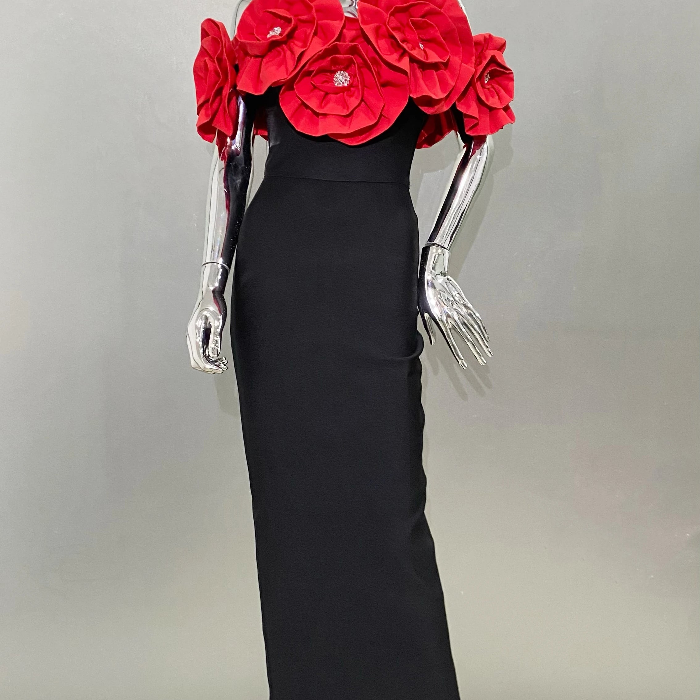 3 Colors Stereoscopic Flowers Sexy Off The Shoulder Ankle Lenght Bandage Dress Woman Birthday Party Vestido Wedding Party Outfit