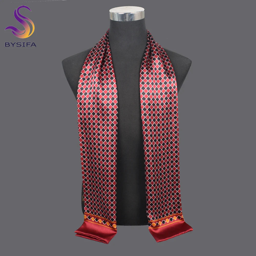 [BYSIFA] New Navy Blue Men Silk Scarf Printed Muffler Winter Brand Fashion Scarves 100% Pure Silk Male Black Long Scarves Cravat red
