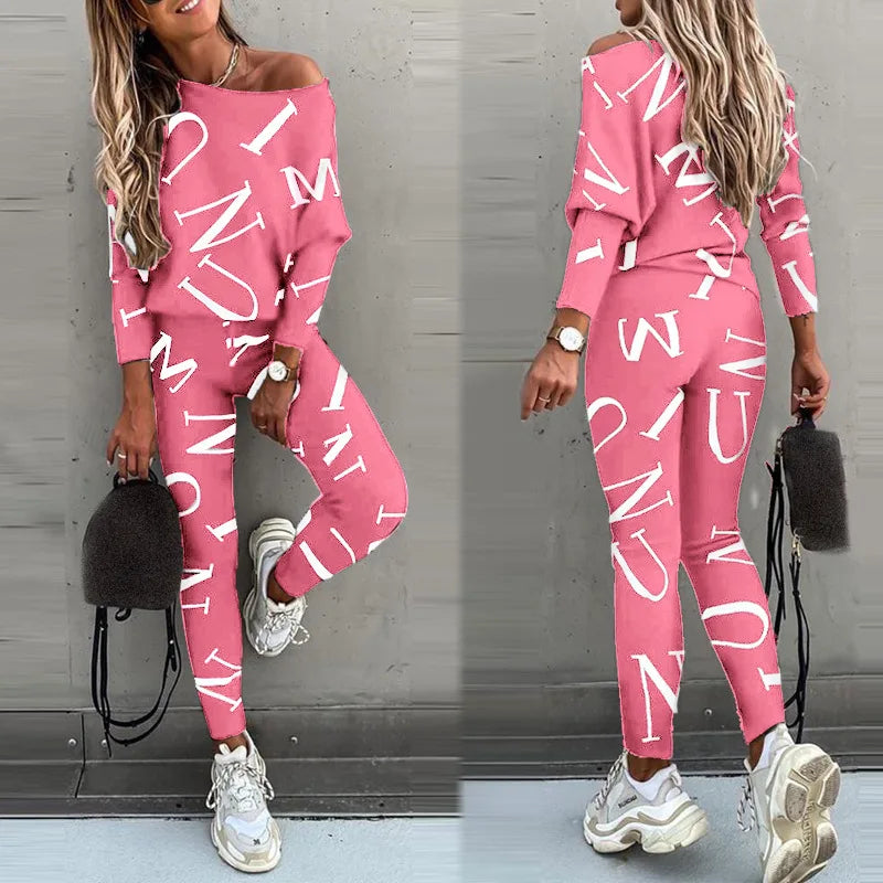 Women Tracksuit Autumn Winter Warm Letter Top Suits Casual Yoga Set Sweatshirts And Jogging Pants Outfits Sweatpants 2 Piece Set A
