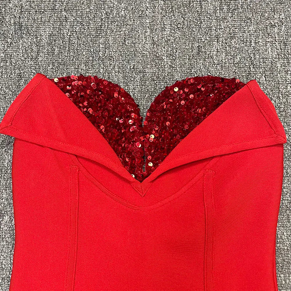 2024 Sexy Women'S Light Luxury Sequin Rhinestone Tassel Design Bandage Dress Strapless Sleeveless Bodycon Backless Midi Dresses