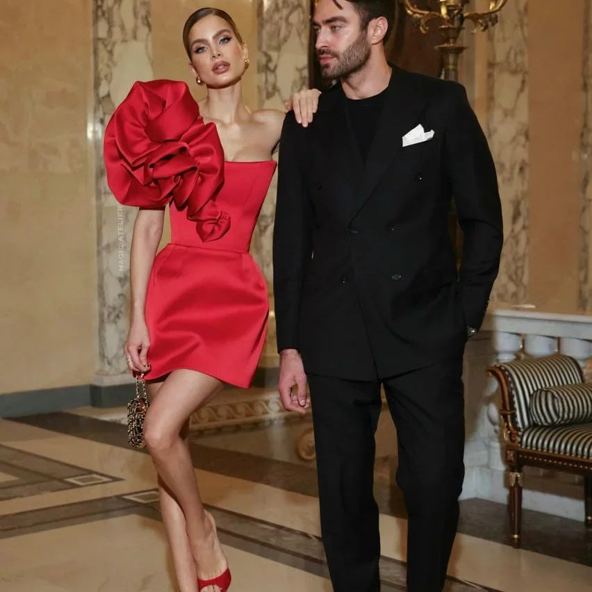 Red Color Women Sexy Big Florals Bodycon Mini Bandage Dress Fashion Christmas Valentine's Day Celebrate Party Outfit