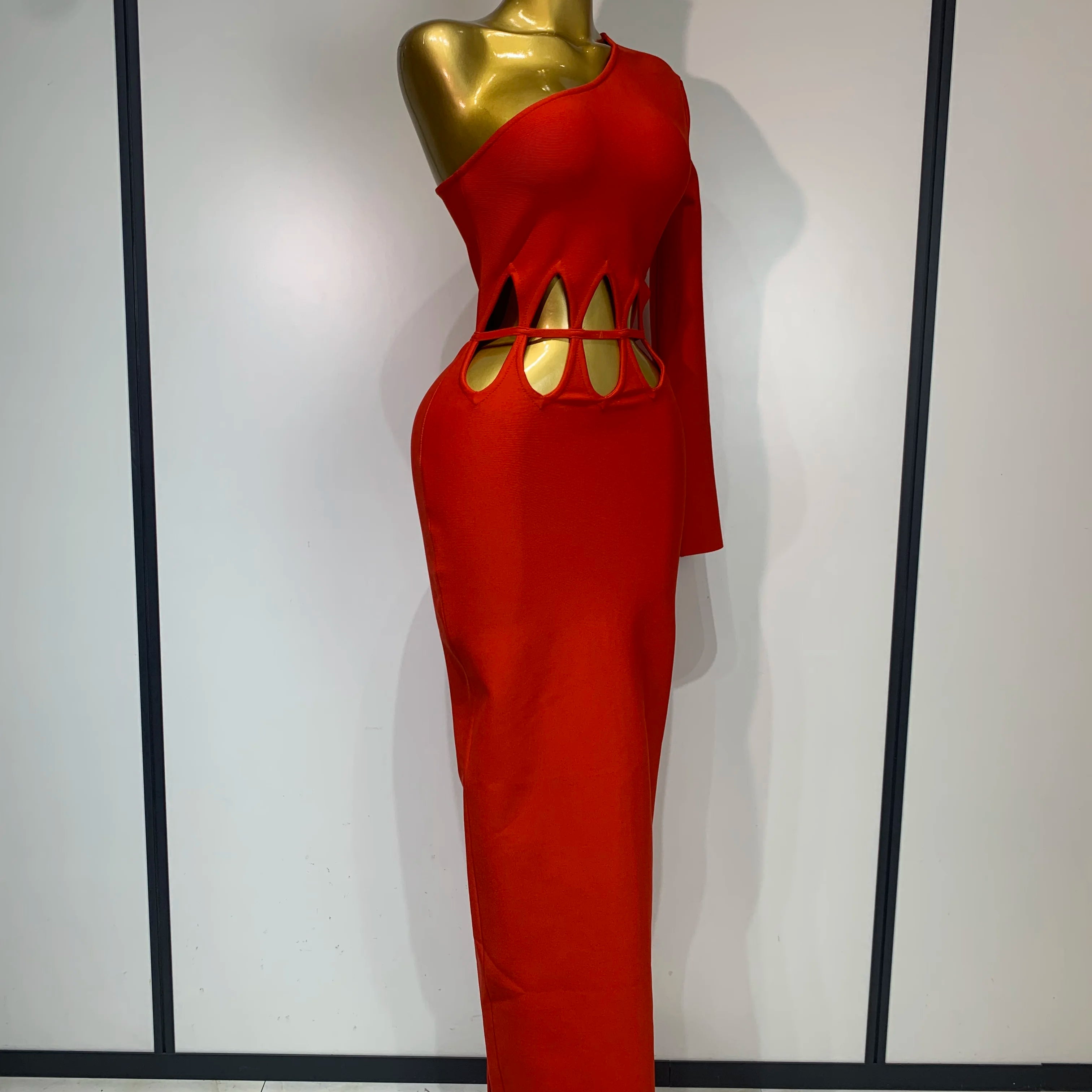 Women Sexy One Shoulder Cut Out Red Bodycon Bandage Dresses Elegant Luxury Birthday Nightclub Celebrity Evening Party Gowns