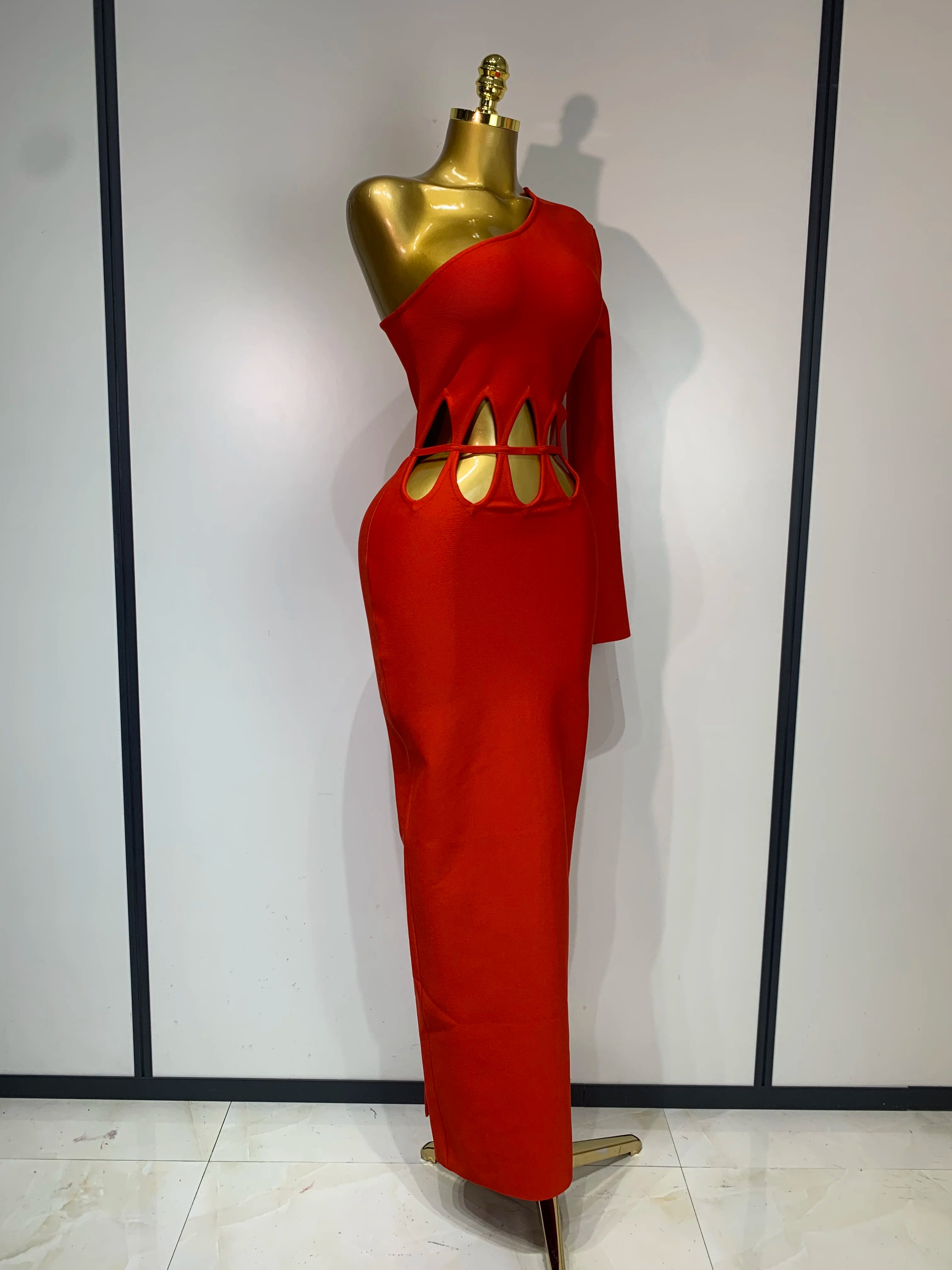 Women Sexy One Shoulder Cut Out Red Bodycon Bandage Dresses Elegant Luxury Birthday Nightclub Celebrity Evening Party Gowns