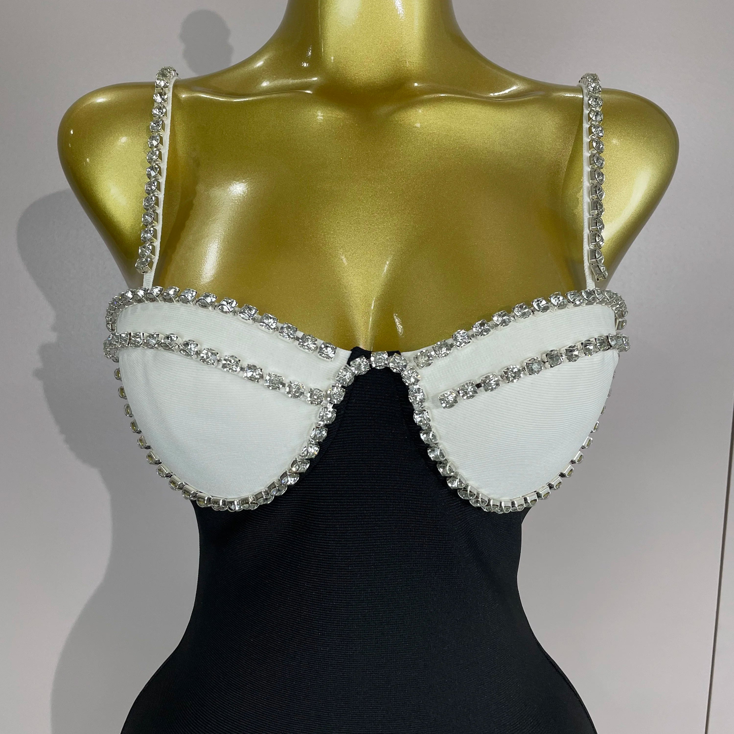 2025 Women Celebrity Sexy Backless Diamonds Patchwork Black Red Maxi Long Bodycon Bandage Dress Elegant Evening Club Party Dress