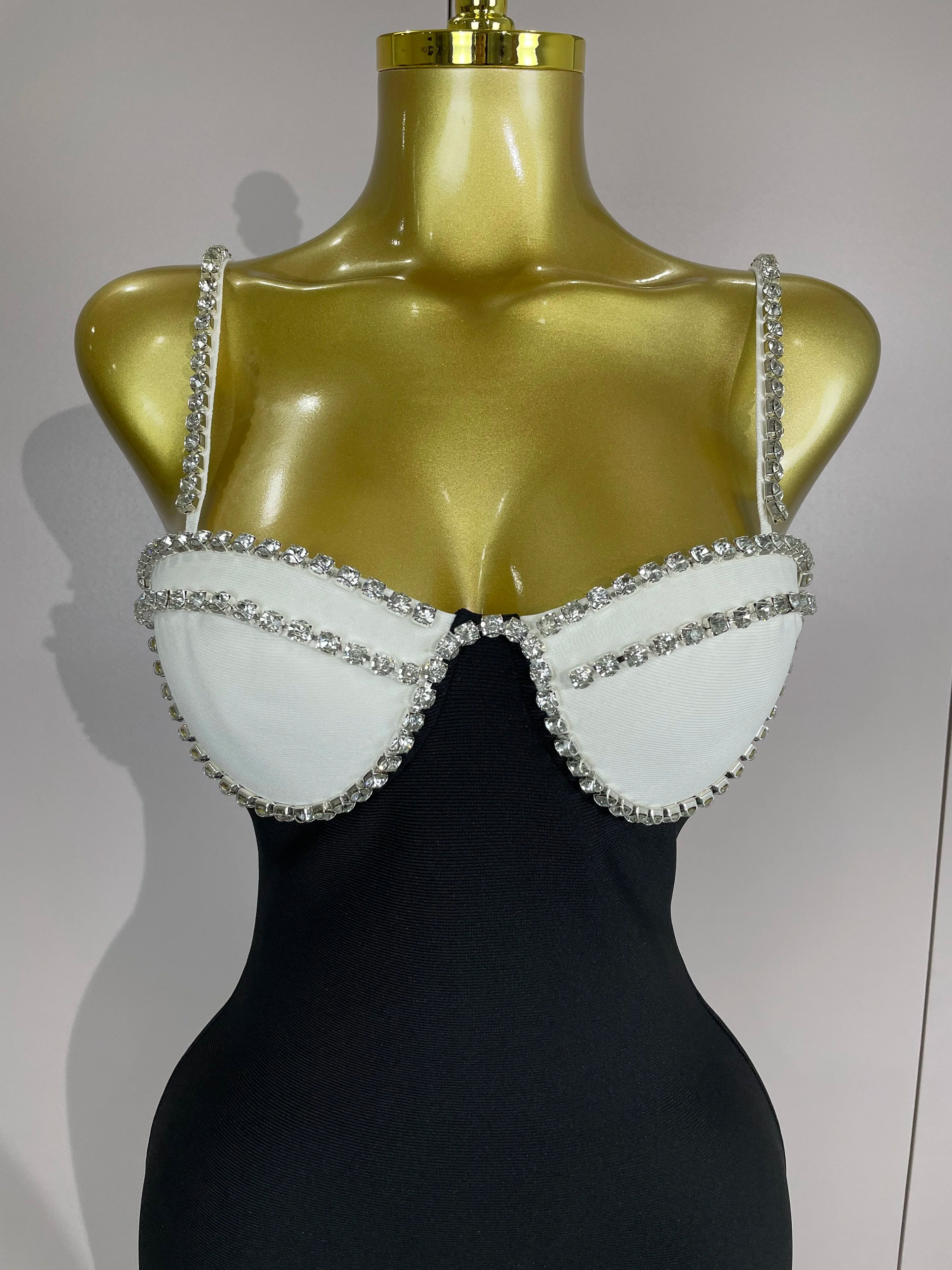 2025 Women Celebrity Sexy Backless Diamonds Patchwork Black Red Maxi Long Bodycon Bandage Dress Elegant Evening Club Party Dress