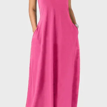 European and American Women's Cross border Summer New Product Solid Color Sexy Deep V Sling Dress Pink