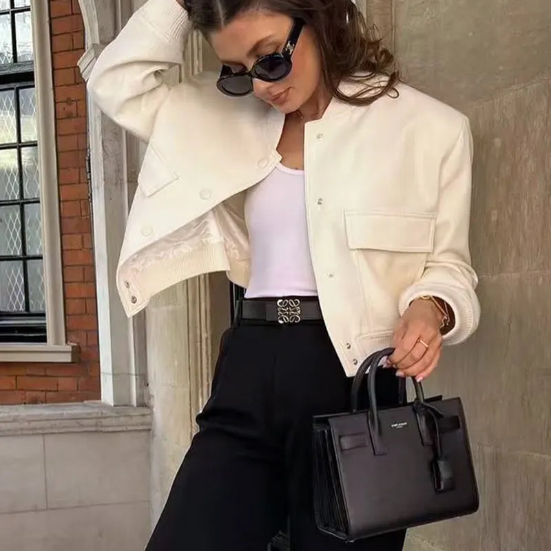 Women Bomber Jacket Fashion Spring Jackets with Pockets Vintage Female Long Sleeve Casual Coat New In Outerwear Tops