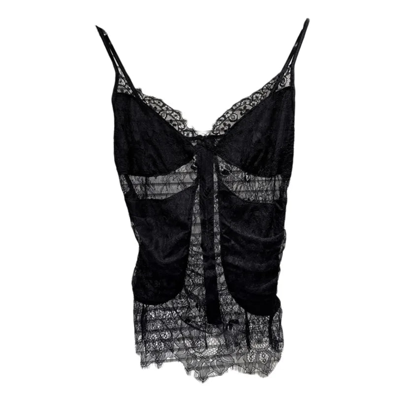 Winter New Fashion Lace See-through Patchwork Zipper Design Camisole For Women Versatile Backless Tank Top 11A07482