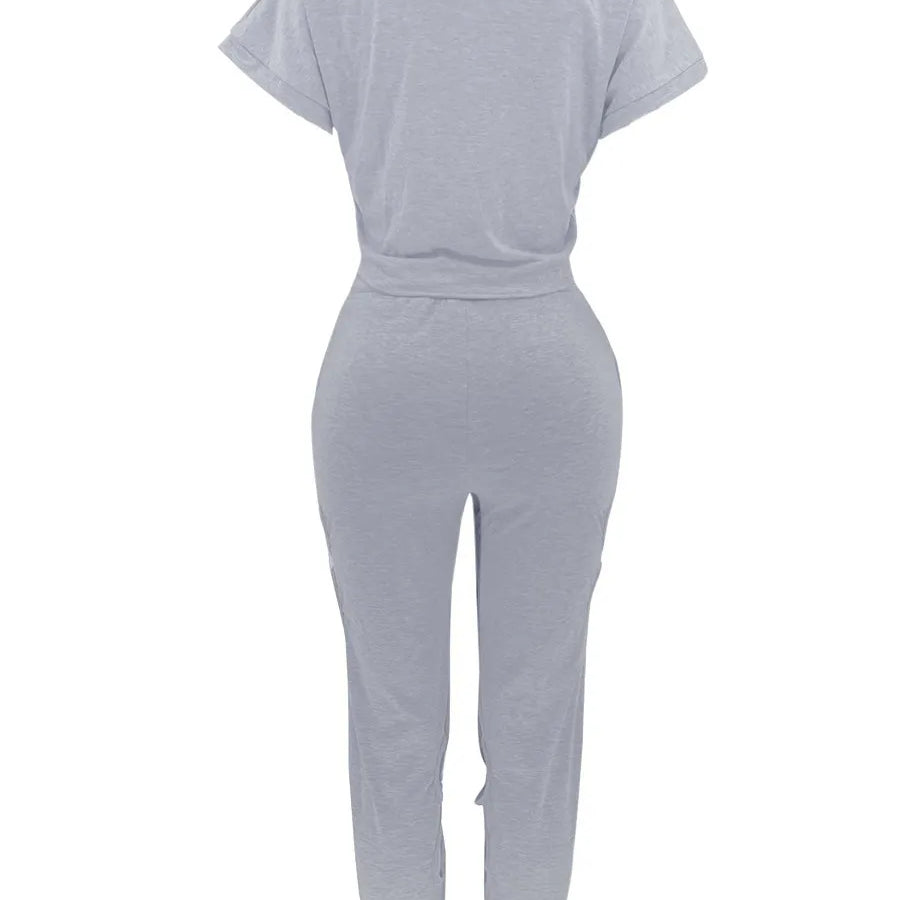 LW Plus Size Cut Out Bandage Design Pants Set Elegant Suit 2 Piece Set Women Sexy short Sleeve Top Hollow Out Pants Ladies Sets