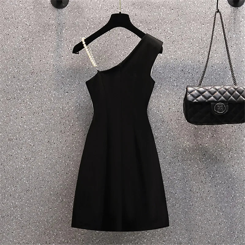 Black Sexy Strap Dress Women Bowknot Fashion Sleeveless High Waist Short Dress Diagonal Collar Elegant Summer Dress Female