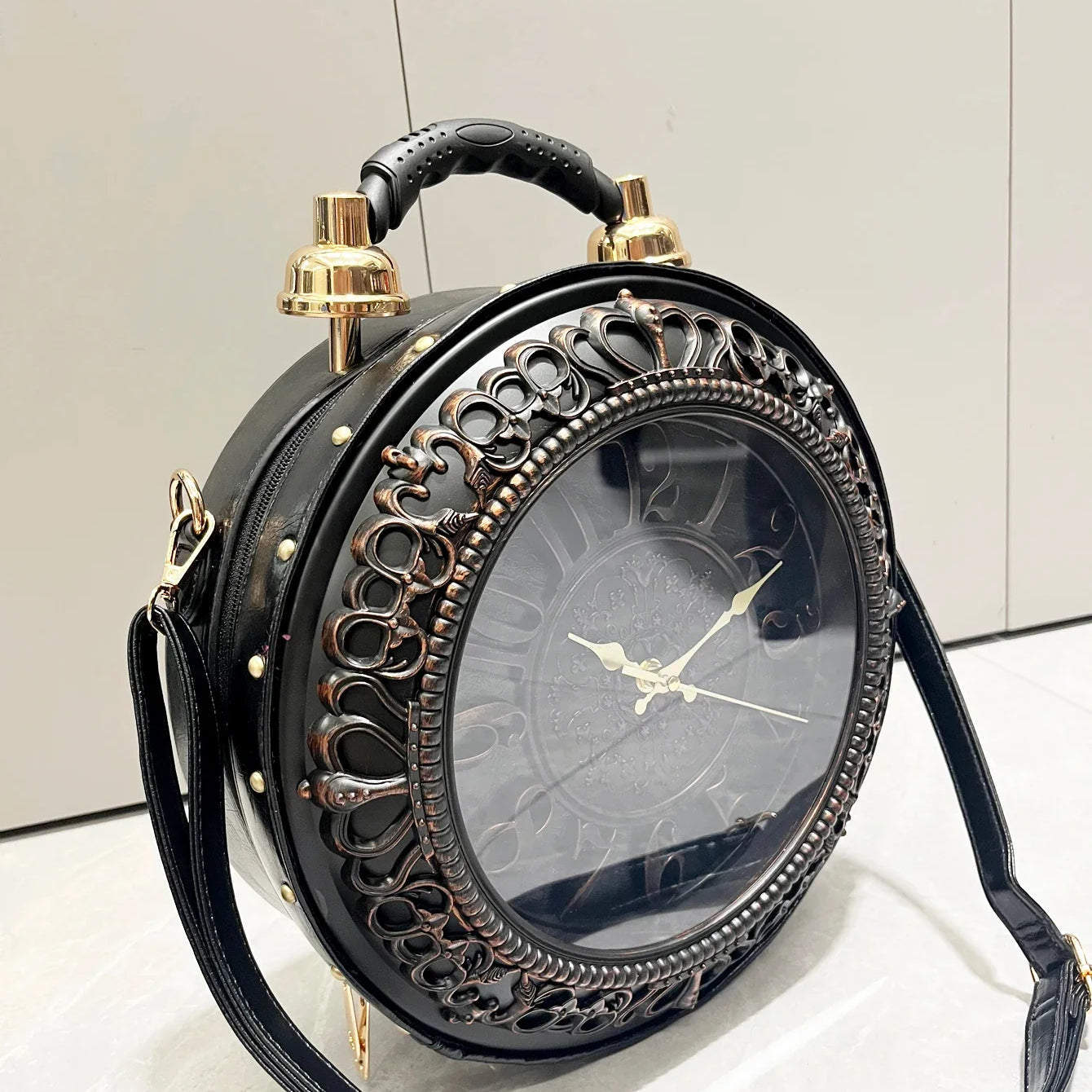 Luxury Designer Purses and Handbags Shoulder Bags funny clock-shaped bag funny Women's round bag pu leather Woman's bag Black