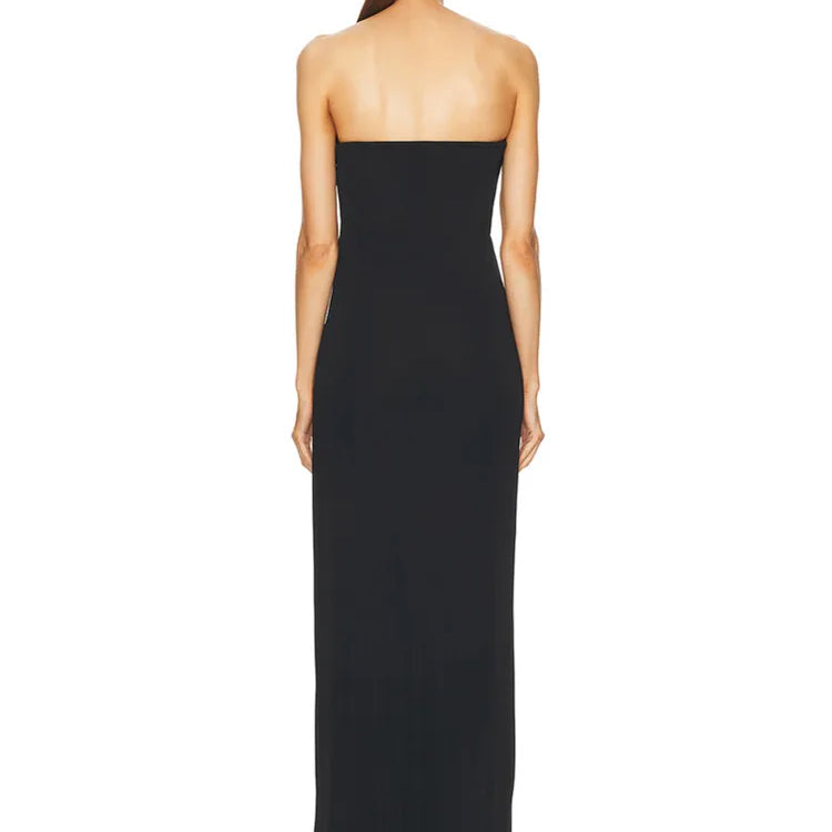 Ladies Women Celebrity Sexy Strapless Backless Black Maxi Long Bodycon Bandage Dress 2025 Elegant Evening Club Party Outfit