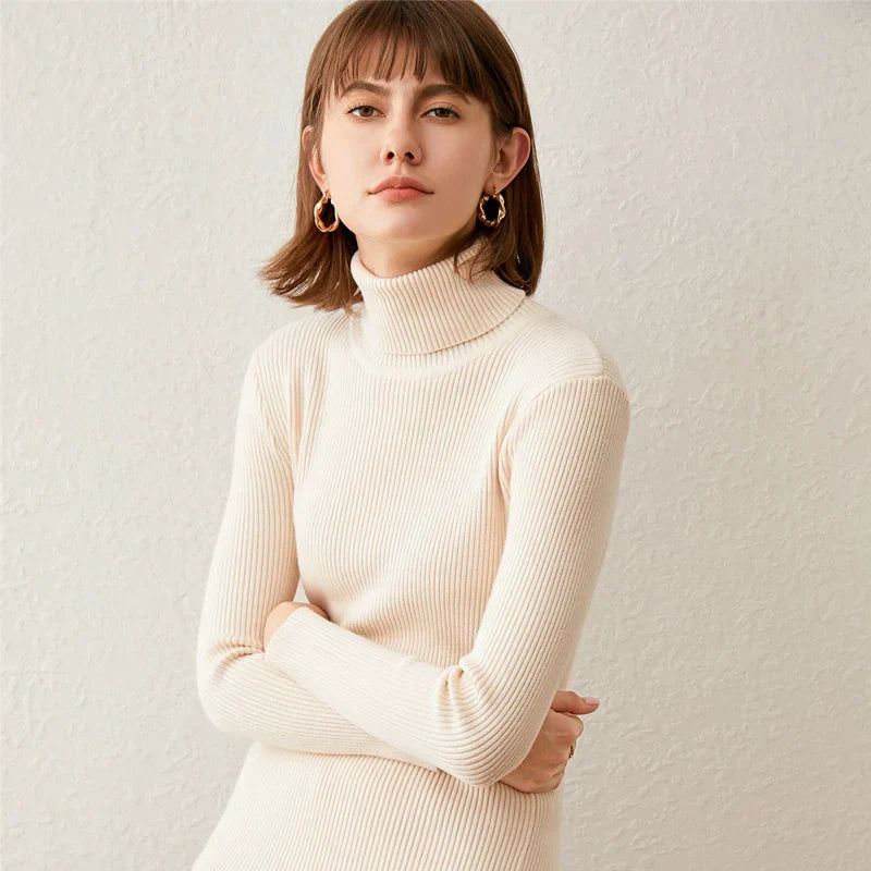 2023 Women's Dress Women's Turtleneck Cashmere Sweater Women's Long Pullover Women's Dress Sweater Knitted Cashmere Sweater