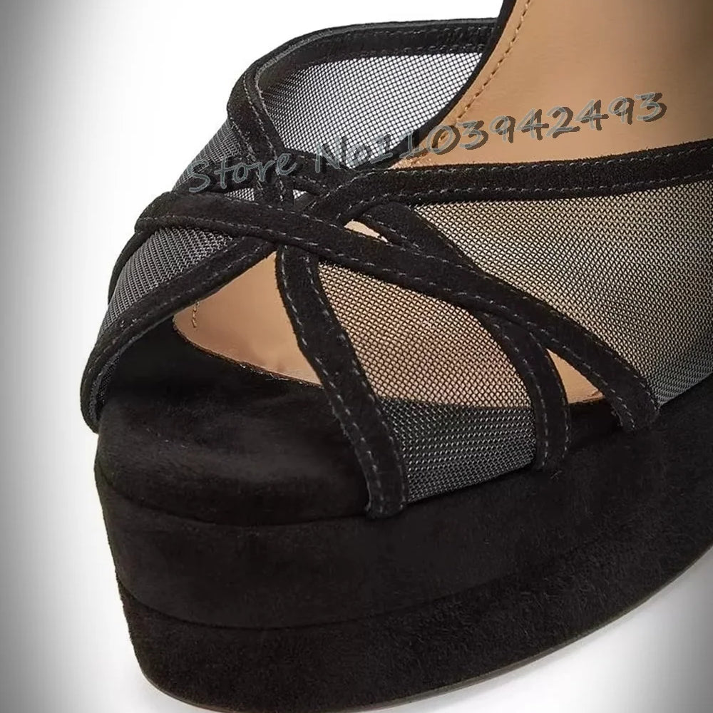 Pereira Mesh Black Heels Cross Strap Heeled Sandals Women Luxury Designer Shoes Summer Solid Khaki Shoes Back Strap Sandalias