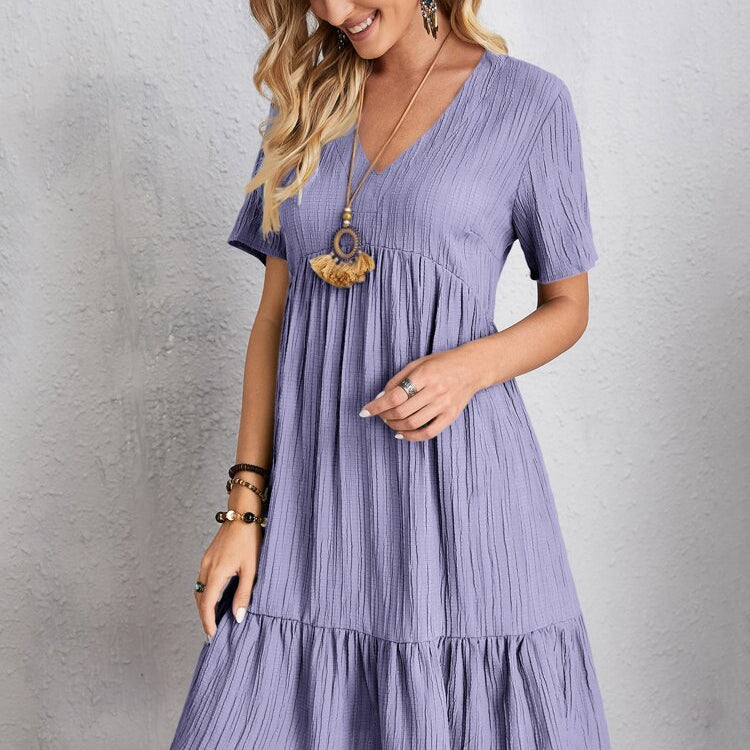 Summer Knee Length Dresses for Women 2024 New-In One-Piece Loose Casual Short Sleeve Dress Vintage Chic Maxi Midi Dress Outfits C4 Lavender Purple