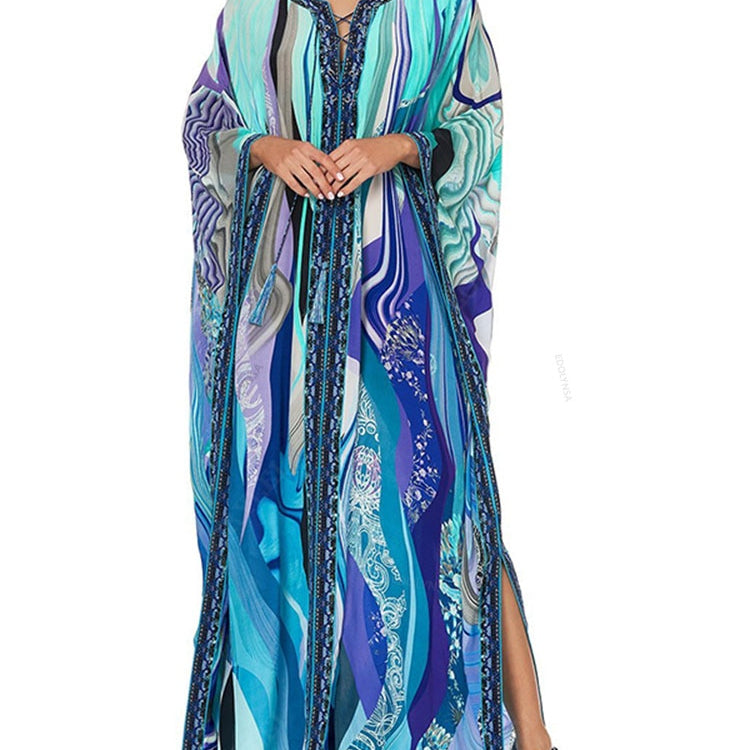 Quick-drying Bohemian Summer Beach Dress Swim Wear Cover Up Tunic Sexy Robe Kaftan