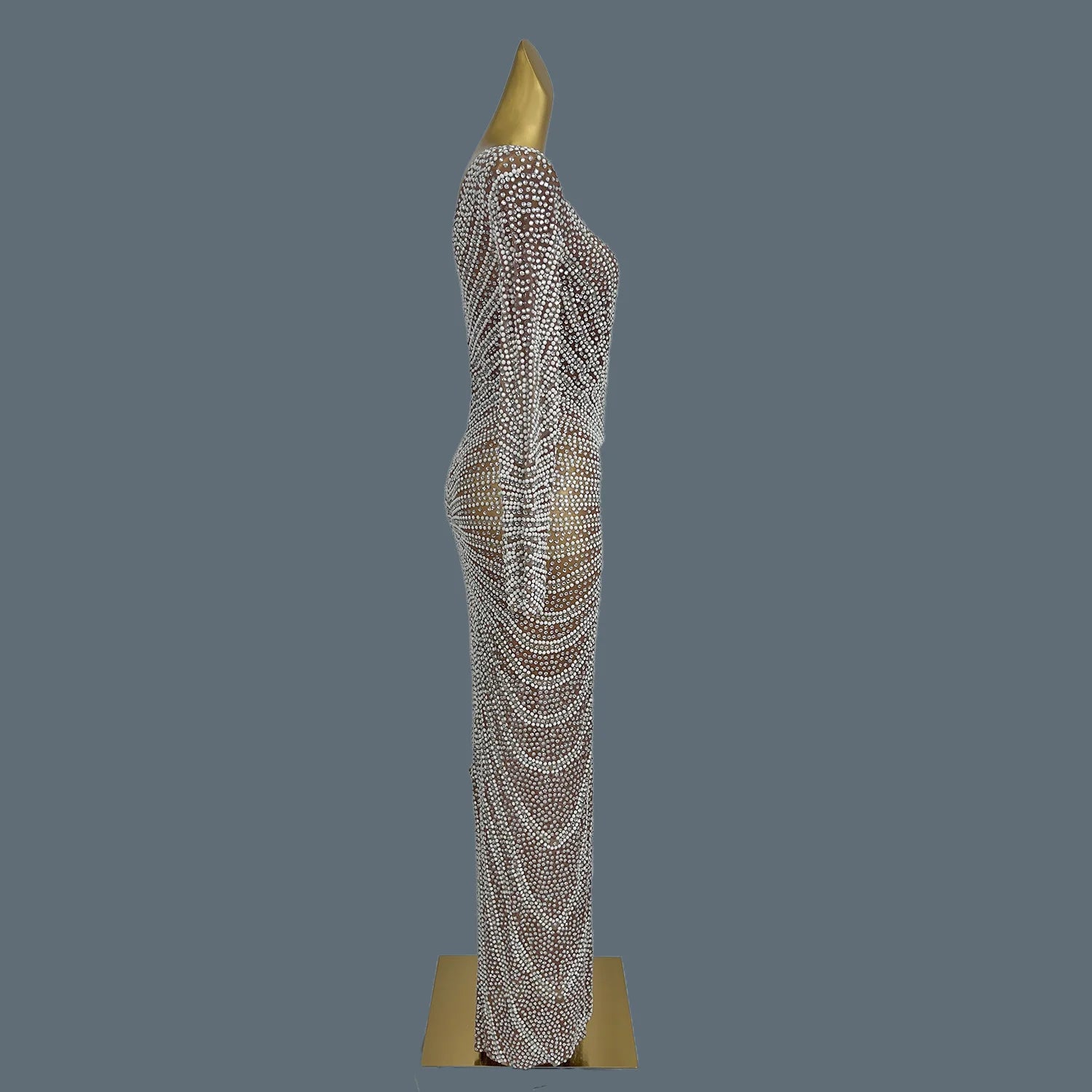 Glitter Cocktail Maxi Dress Women Lxury Pearl Diamonds Prom Gowns Celebrity Evening Party Elegant Frock Singer Costume Tanhaung