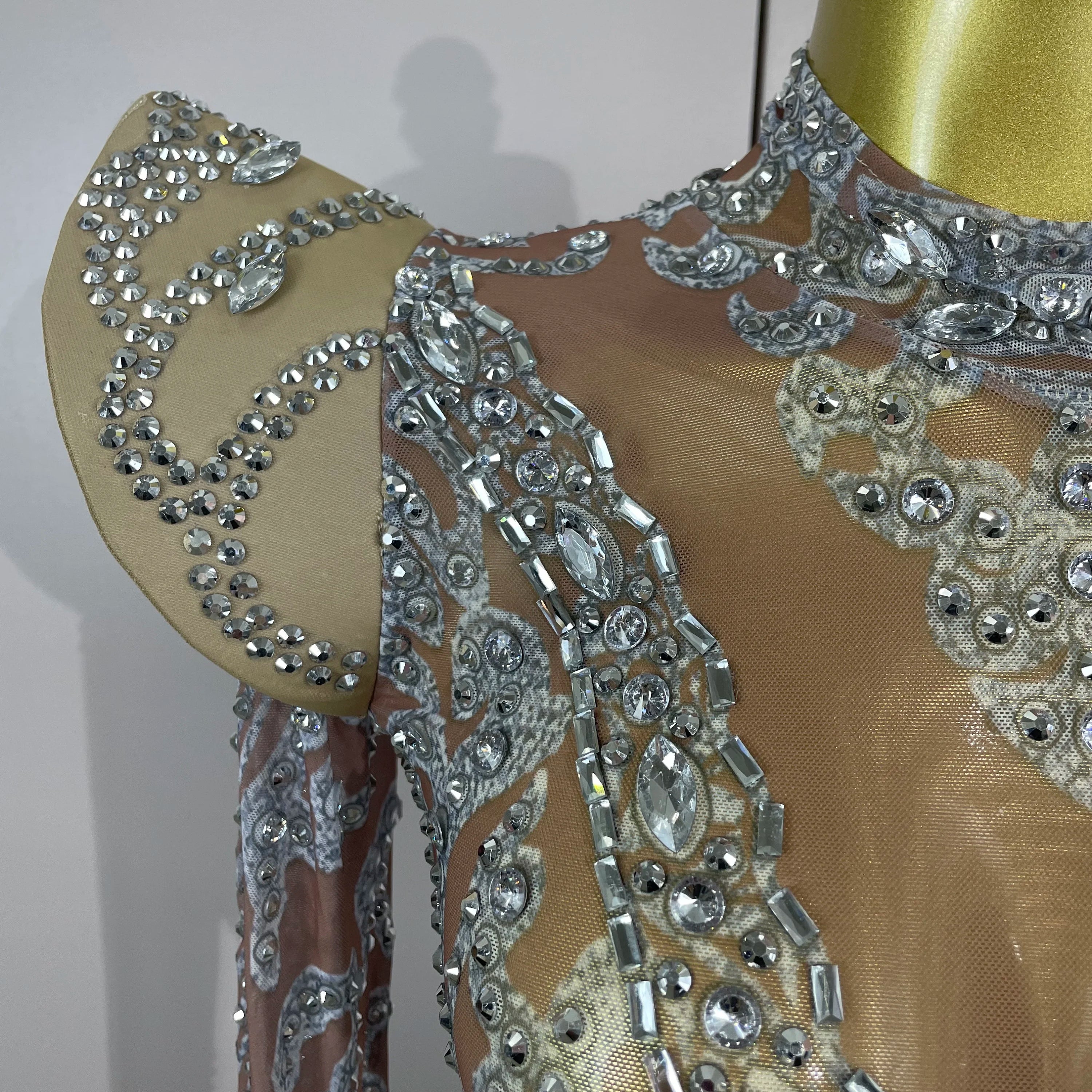 Sexy Singer Stage Drag Queen Costume 2025 Women Shiny Rhinestones Transparent Short Dress Birthday Celebrate Photoshoot Dress